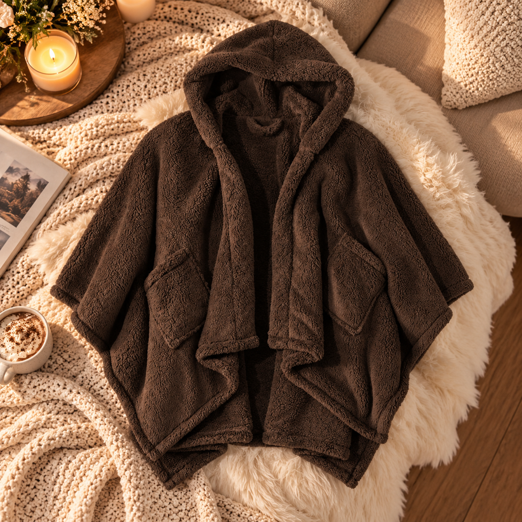 Women's Oversized Hood Double Sherpa Cape Wrap