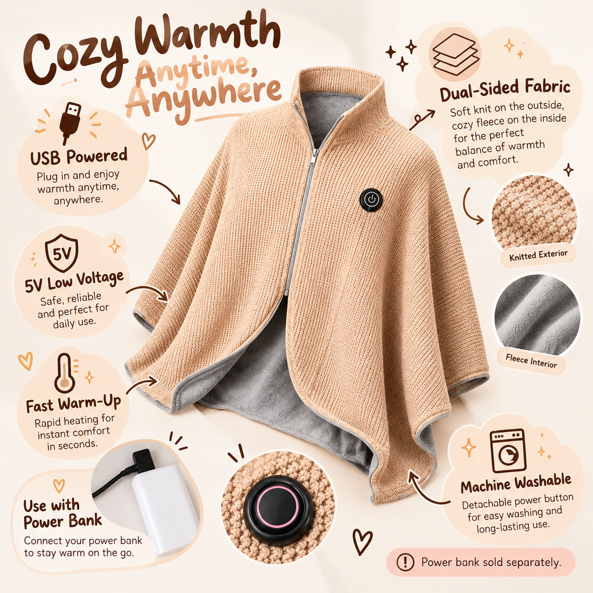 Wearable Heated Blanket Shawl
